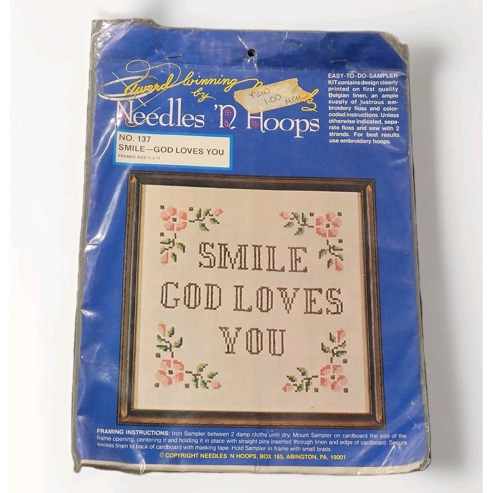 Crosstitch Kit Needle N Hoops No. 137 Smile God Loves You 11" X 11" inches